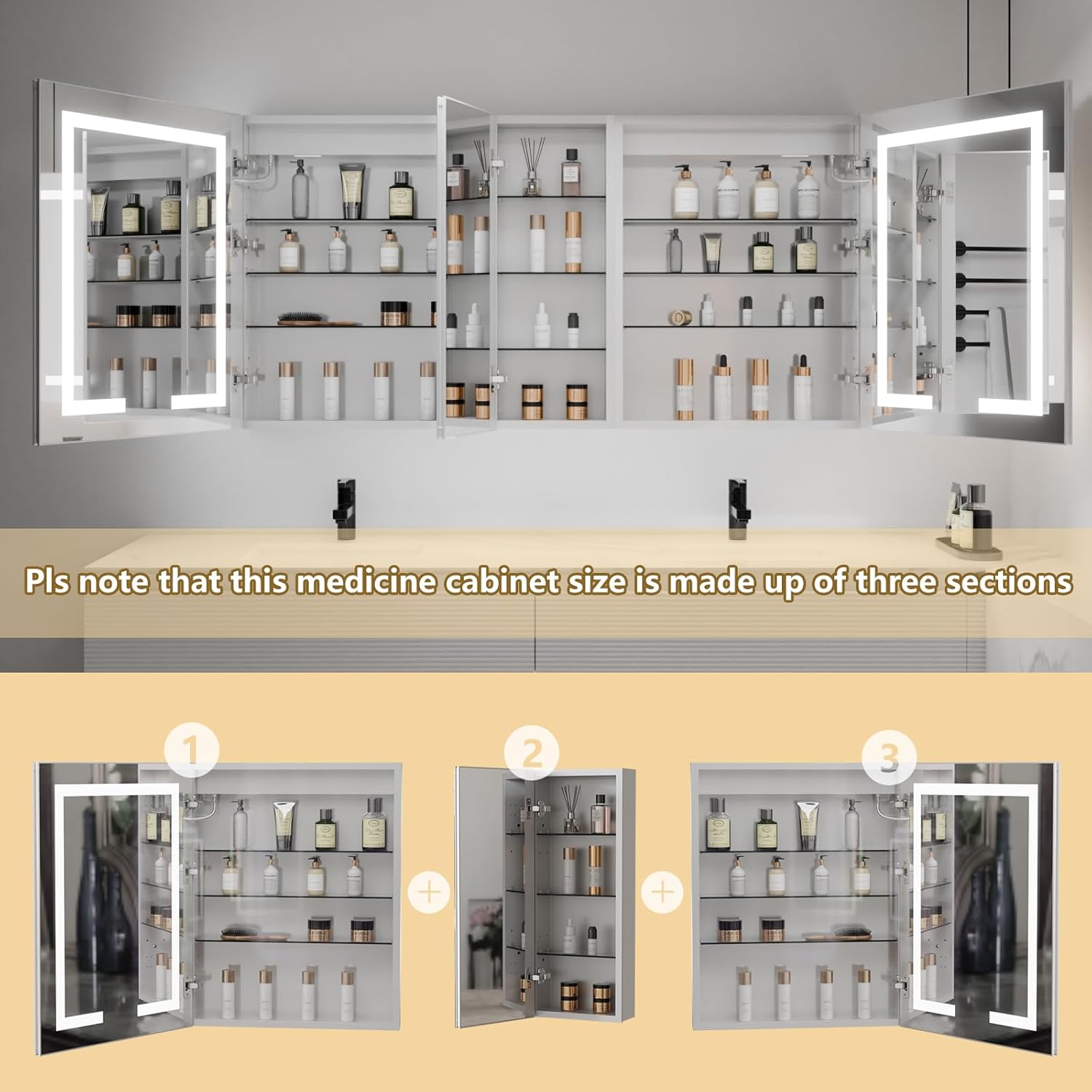 LED Lighted Bathroom Medicine Cabinet with Mirror, 60 x 30 Inch, with Extra Closed Storage Cabinet P760404