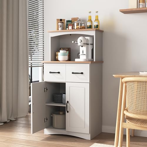 White Wooden Kitchen Cabinet with Framed Glass Doors and Drawer X37216