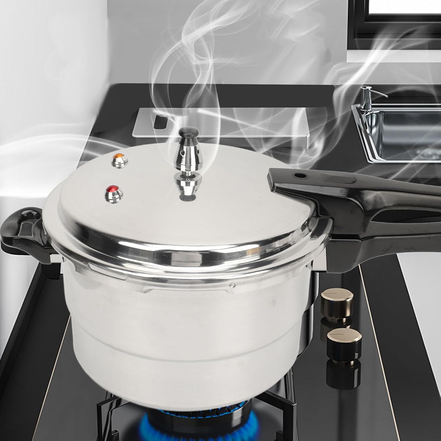 Stainless Steel Pressure Cooker with Safety Valves and Steaming Plate W5393
