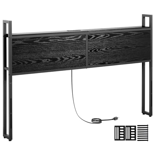 Queen Headboard with Storage, Adjustable Height, Rustic Brown C883