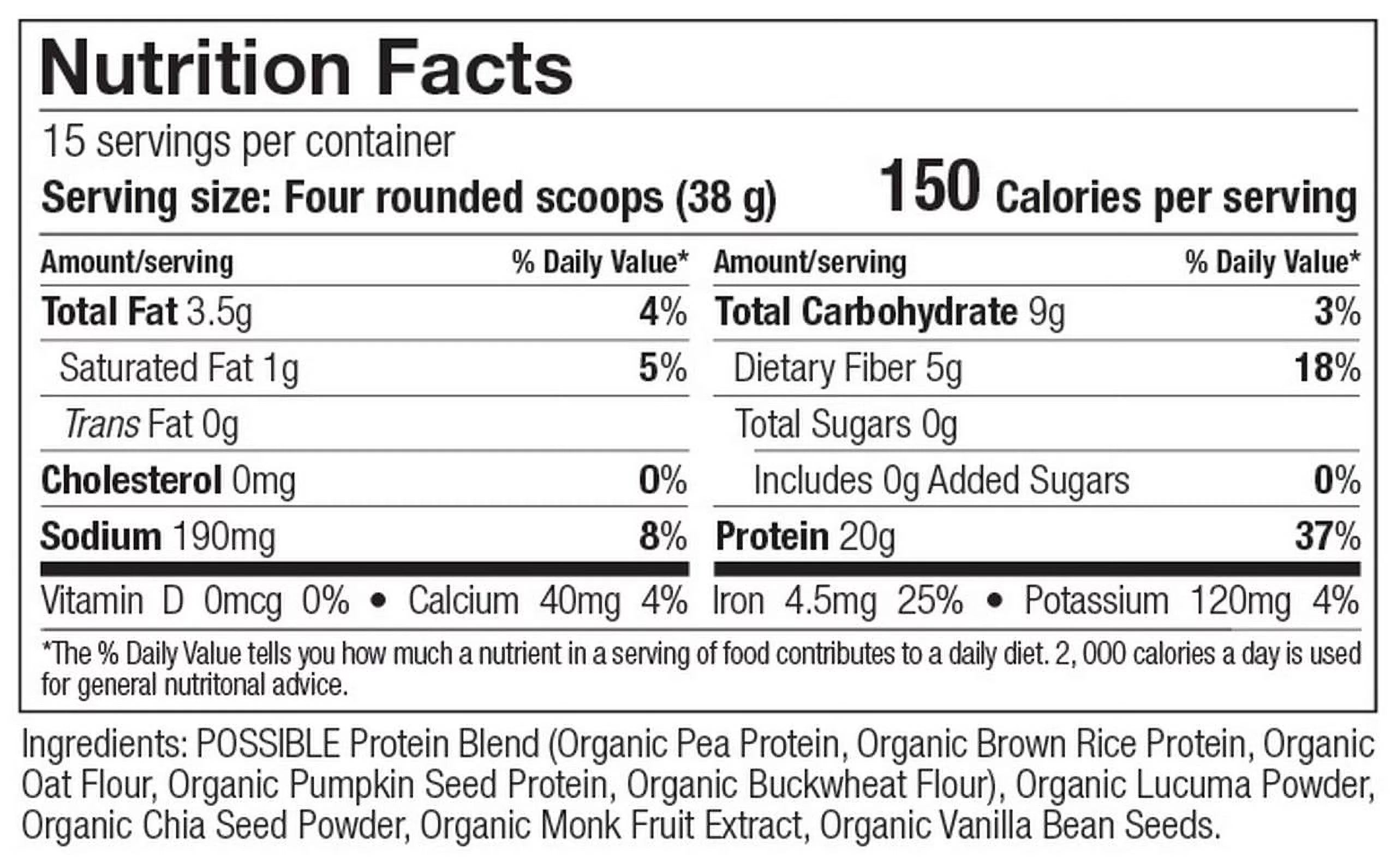 Vanilla Bean Vegan Protein Powder, 15 Servings W494644