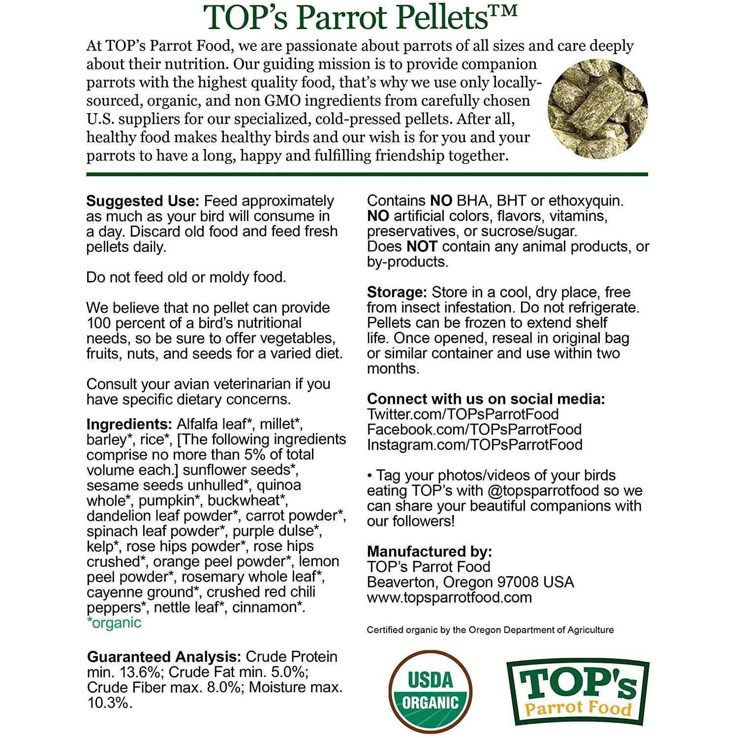 Organic Small Pellets Parrot Food B994986
