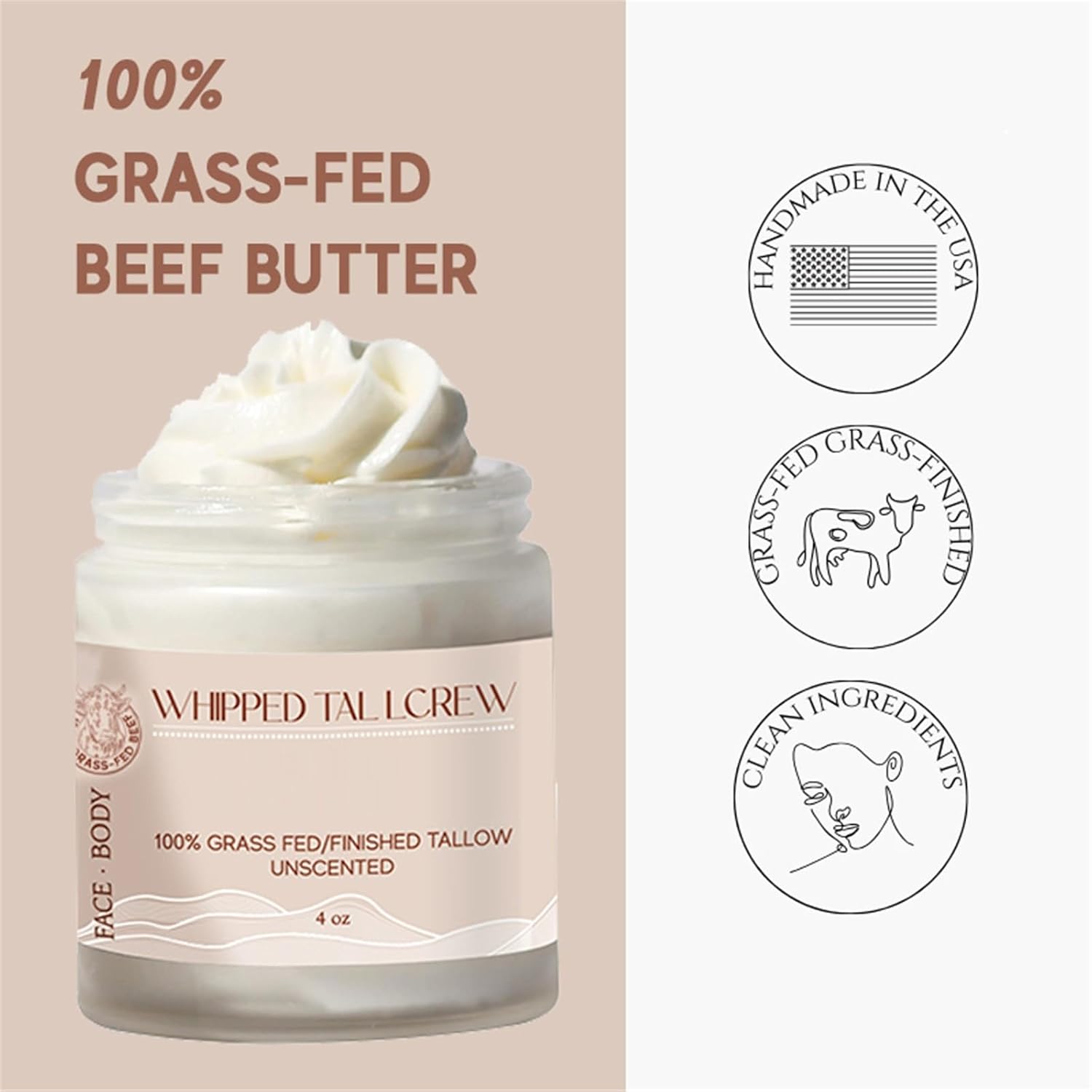 100% Grass Fed Beef Tallow Balm, 4 FL. oz N148279