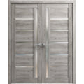 Solid French Double Doors 56 x 84 inches with Frosted Glass Wood Frame H67045