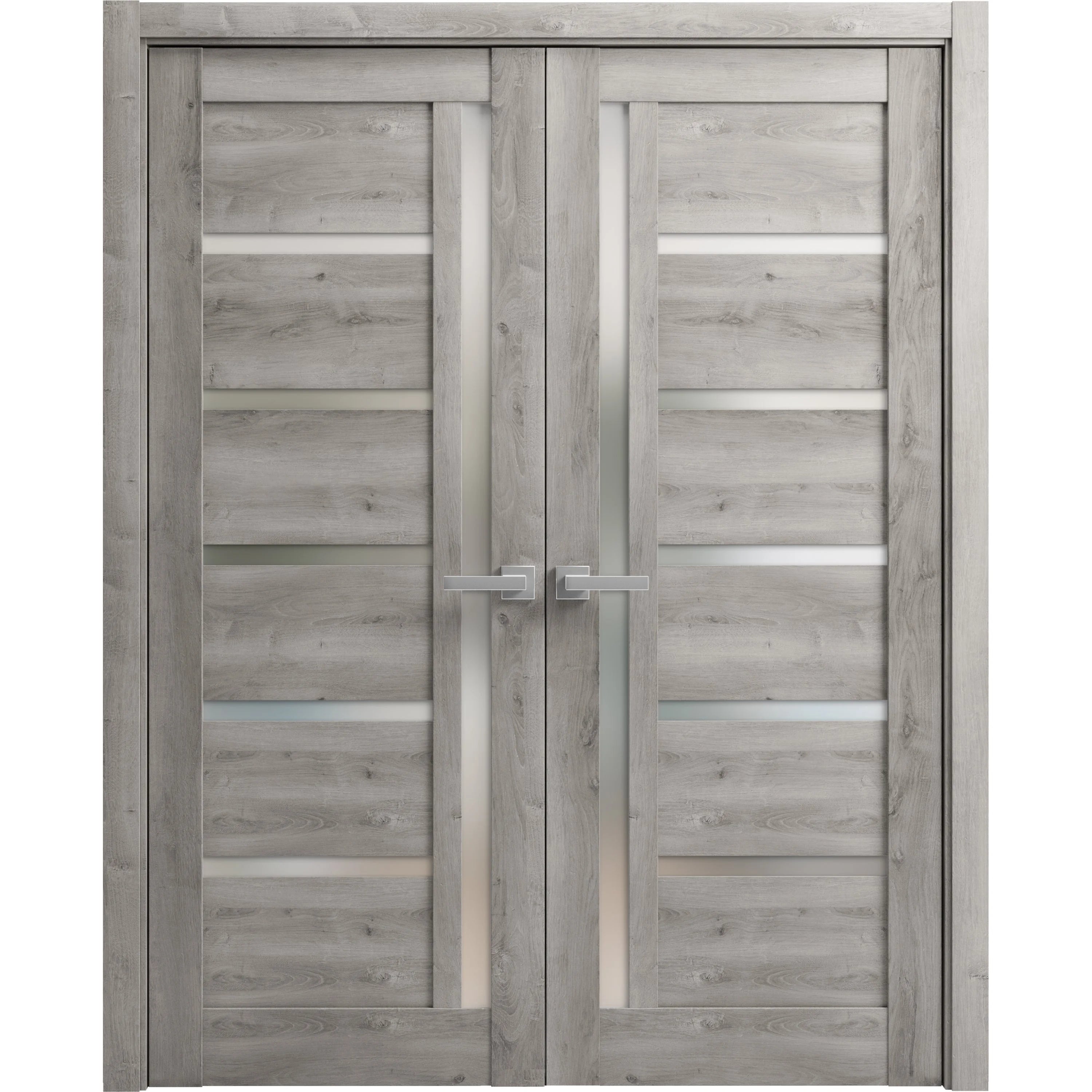 Solid French Double Doors 56 x 84 inches with Frosted Glass Wood Frame H67045