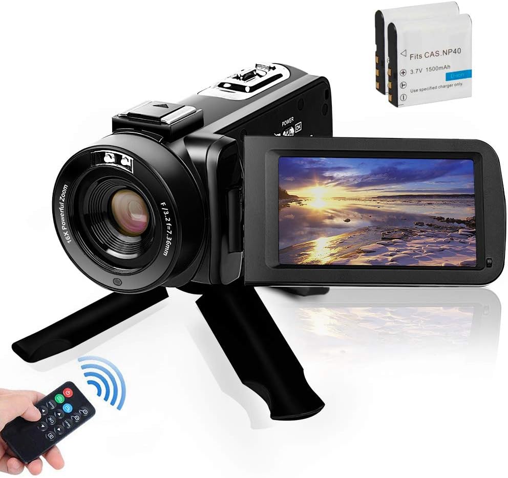 FHD 1080P 30FPS 24MP 16X Digital Zoom 3 Inch Touch Screen Video Camera with Remote Control and Tripod U64394