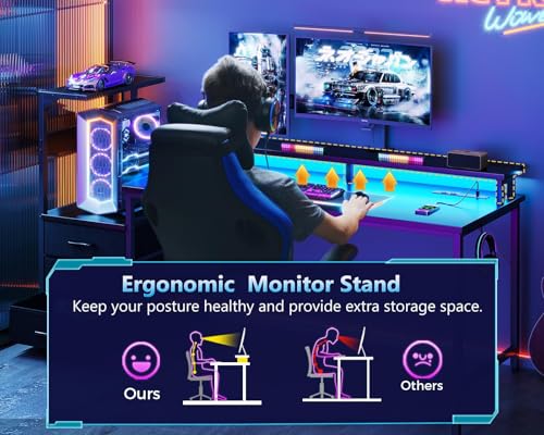 Carbon Fiber Black Gaming Desk with USB Charging Ports & LED Light Q492