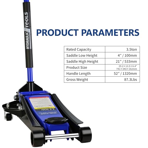 3 Ton Low Profile Hydraulic Steel Floor Jack with Dual Pump Pistons, 6000 lbs Capacity, Lifting Range 3.3"-18.5" Y1988