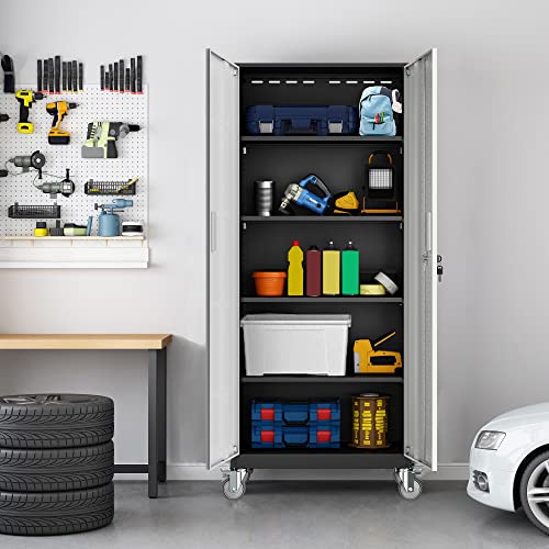 Tall Metal Garage Storage Cabinet with Wheels V268627