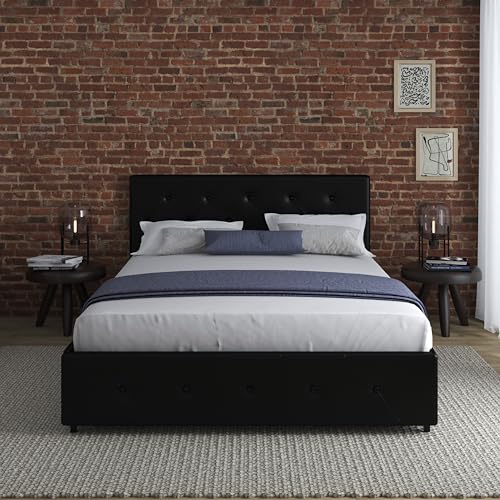 King White Faux Leather Upholstered Platform Bed with Underbed Storage Drawers S2442