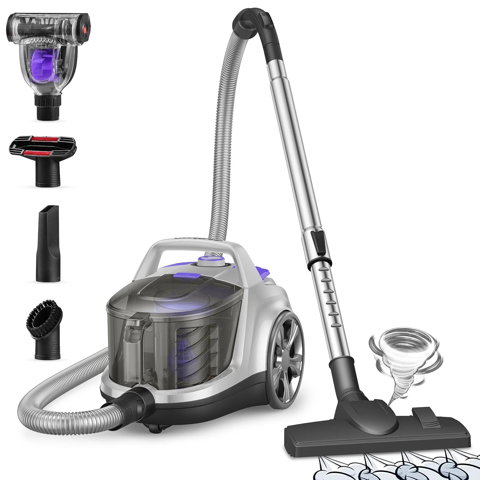 Bagless Canister Vacuum Cleaner with Double HEPA Filter, 1200W, 3.6QT K2932