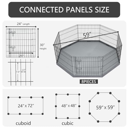 8 Panel 24" W x 24" H Metal Dog Exercise Pen with Bottom Pad O460693