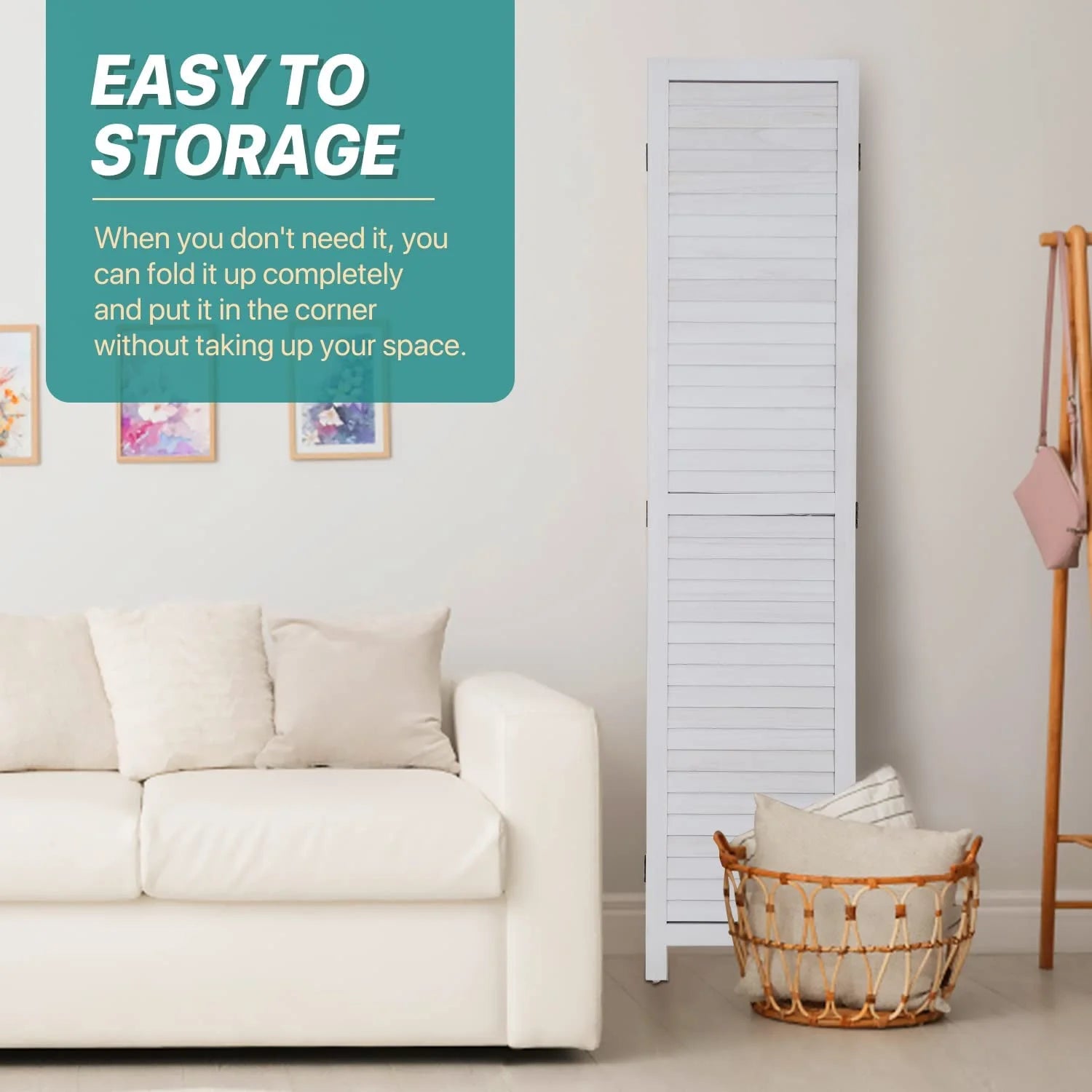 White 3 Panel Wood Room Divider D417