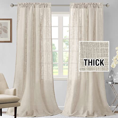 Natural Linen Blended Curtains 84 inches Long 2 Panel Sets G3441