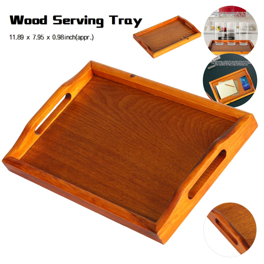 Wooden Serving Tray with Handles (Brown, Rectangle) R5080