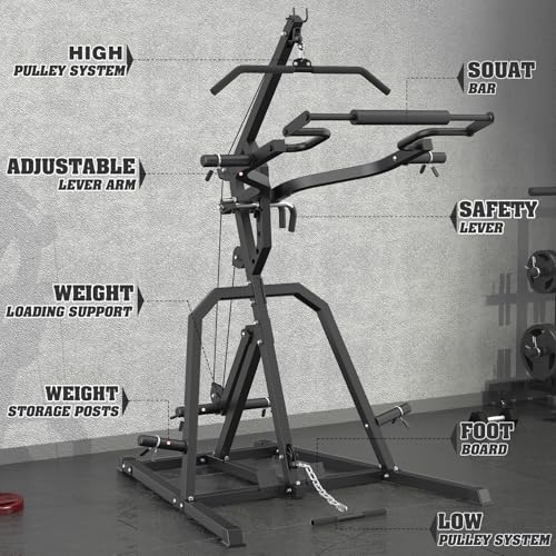 Leverage Gym Power Rack Squat Rack with LAT Low Row System Home Gym System Workout Station 2:1 Ratio S56456