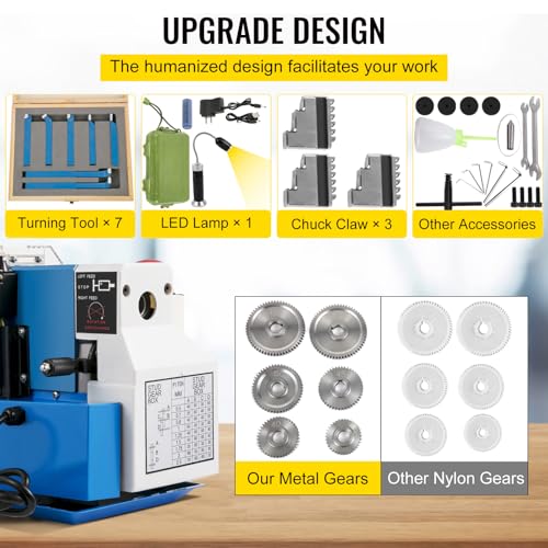 7"x14" 550W Variable Speed Metal Lathe with 3-jaw Chuck Digital Display F994