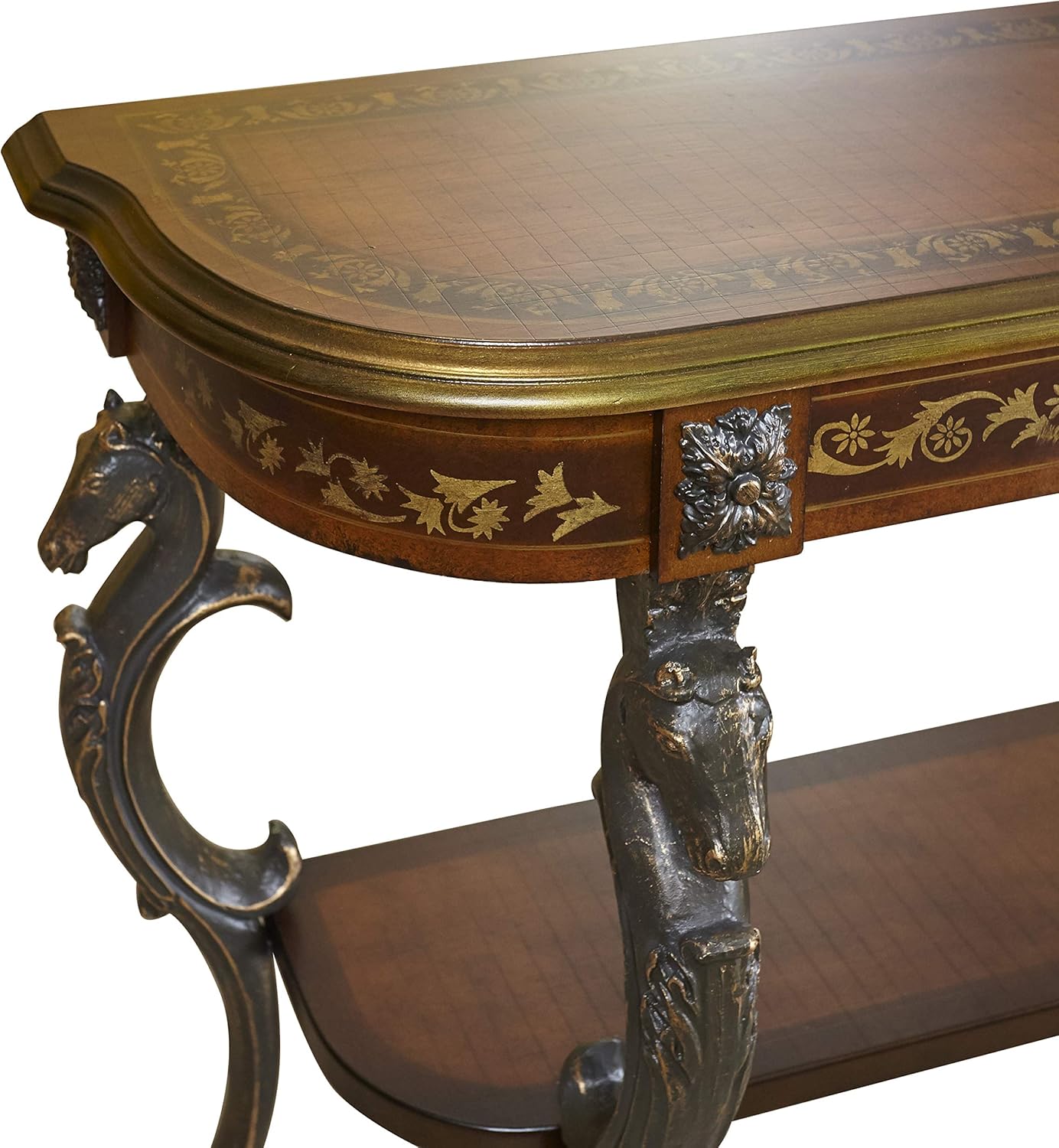 Floral Demilune Console Table with Display Shelf I616
