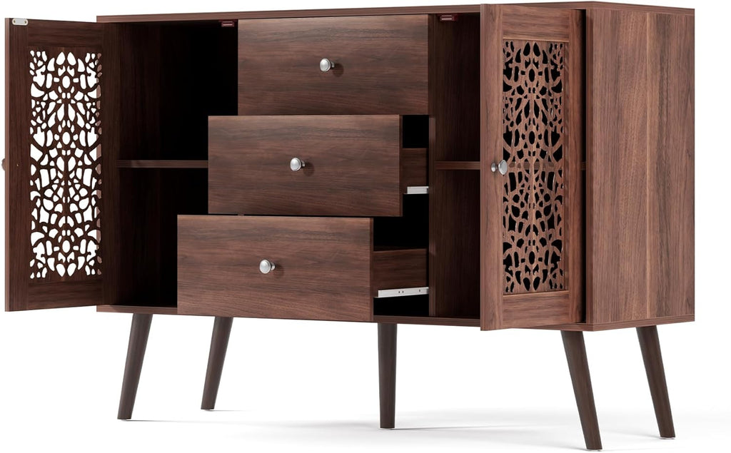 Wood Coffee Bar Cabinet with 3 Drawers & 2 Doors, Adjustable Shelf Z877774