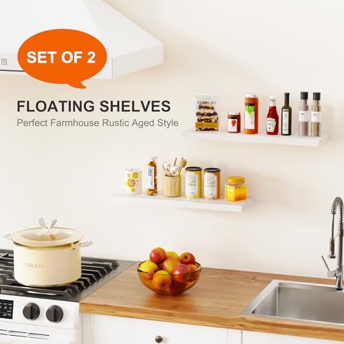 Nature Wood Wall Shelf Set of 3, 16" Wall Mounted Floating Shelf Q43697
