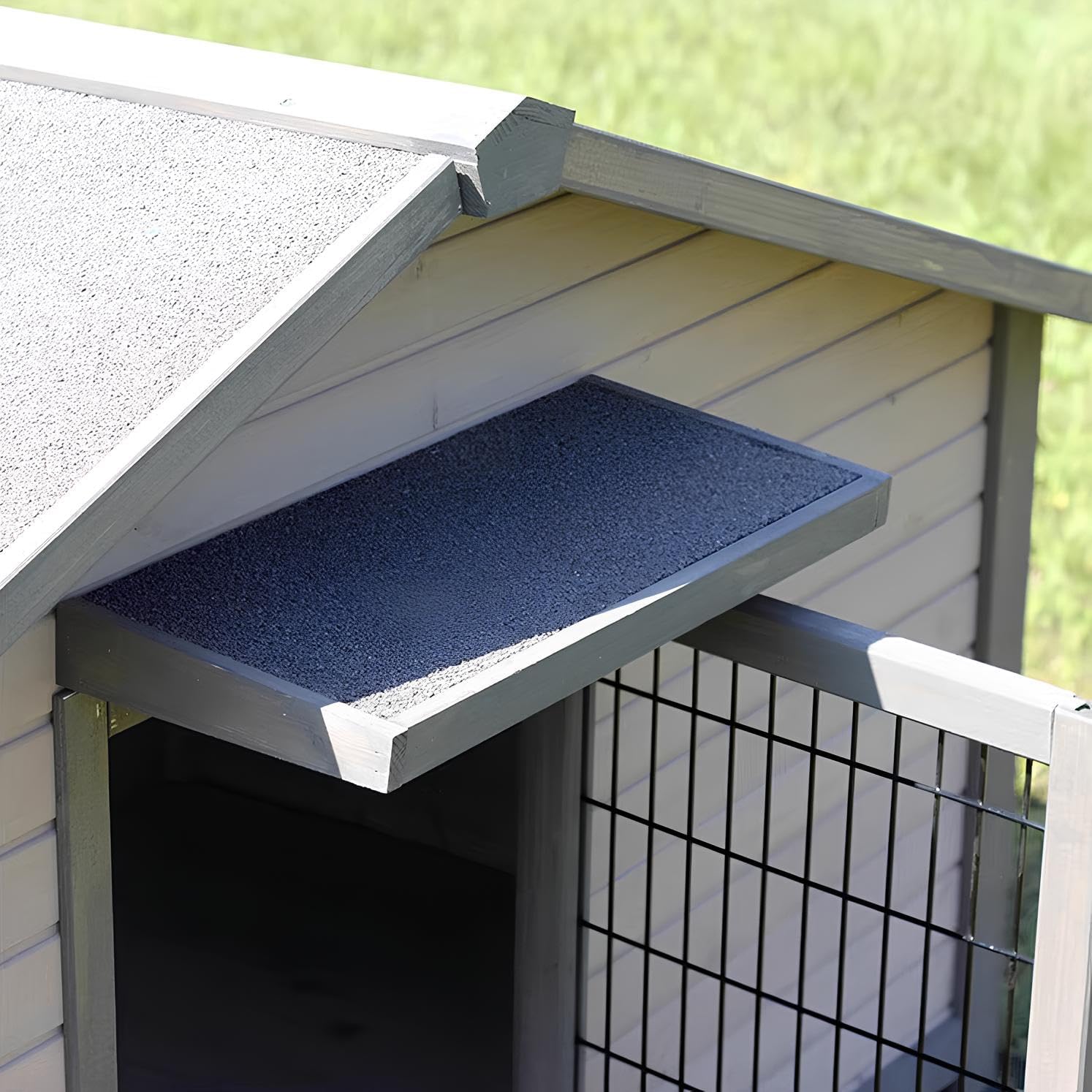 Grey Weatherproof Wooden Dog House with Elevated Floor A3699