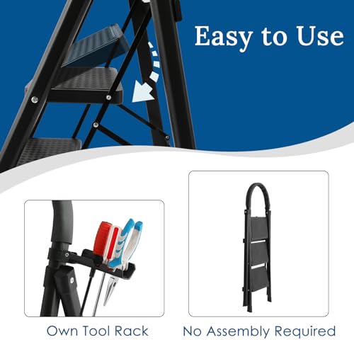 Black 3 Step Folding Step Stool with Handrails R6625