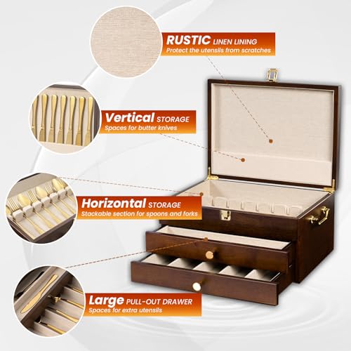 Walnut Wooden 2-Layer Silverware Storage Box Q79377