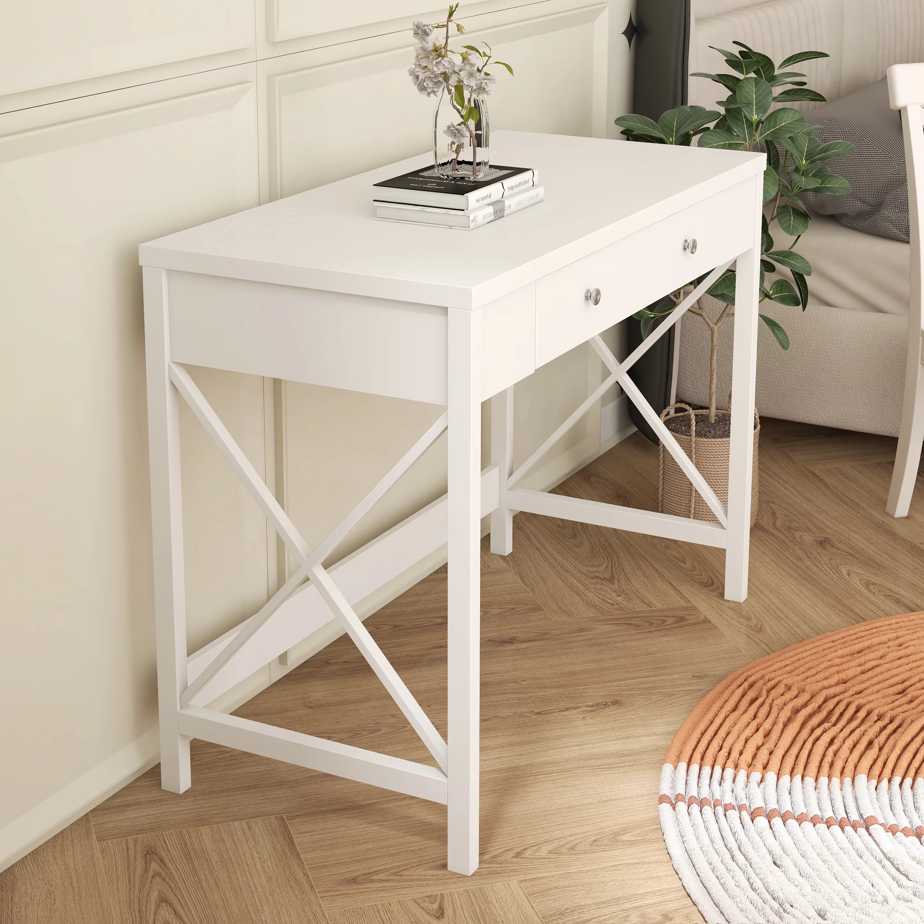 White Work Study Desk with Storage Drawer K200470