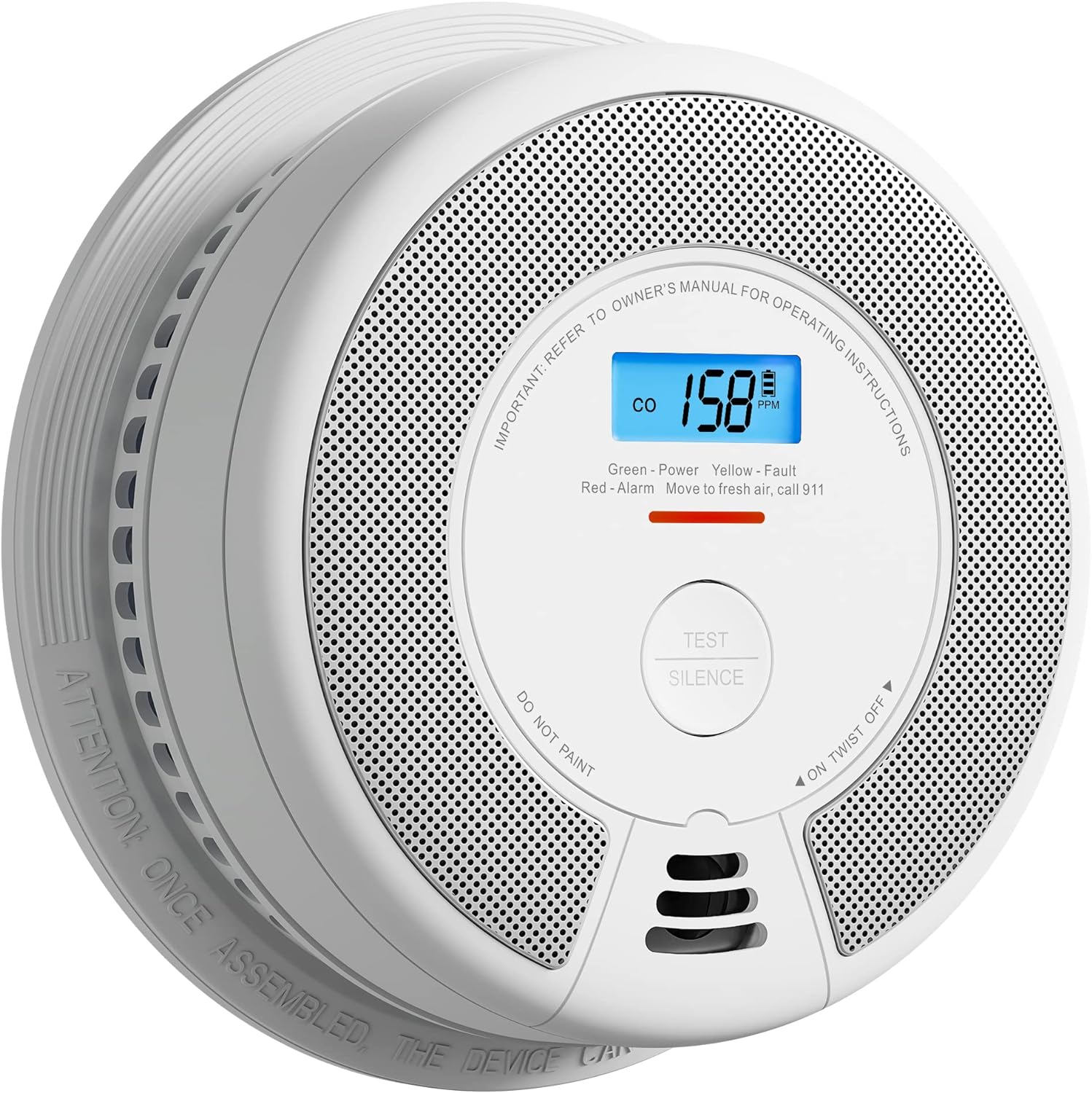 10-Year Battery Smoke Carbon Monoxide Alarm Detector with Large LCD Display H9651