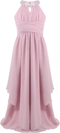 Big Girls Halter-Neck Floral Lace Romper Dress Long Gowns Light Pink U35344