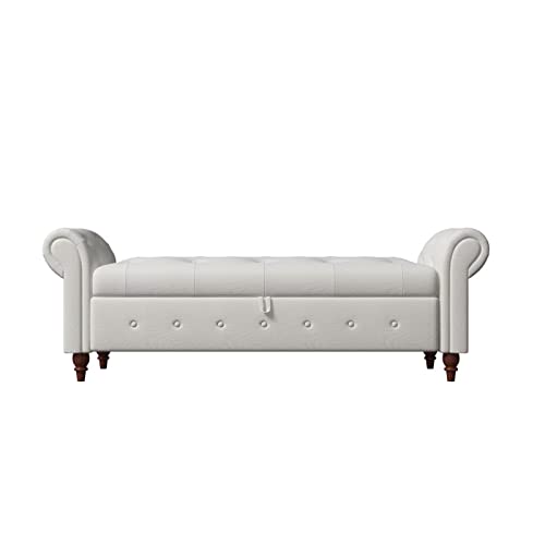 Blue Button Tufted Storage Bench with Solid Wood Legs U825295