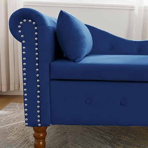 Black Velvet Storage Chaise Lounge with Pillow J8554