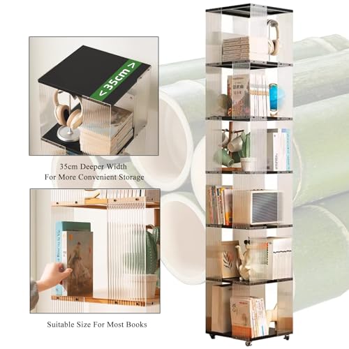 Brown Bamboo 360° Rotating Rolling Bookcase with Wheels X7787