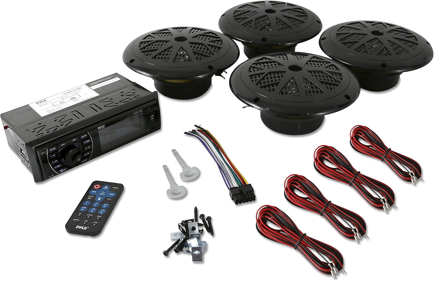 Marine Head Unit Receiver Speaker Kit with Bluetooth and 6.5’’ Waterproof Speakers N963005