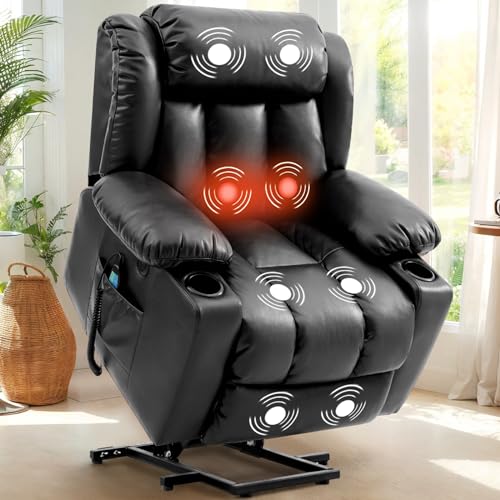 Ochre Leather Power Lift Recliner Chair with Massage & Heat H28136