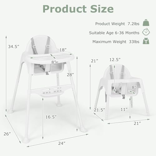 4 in 1 Baby High Chair with Removable Tray Adjustable Footrest D234465
