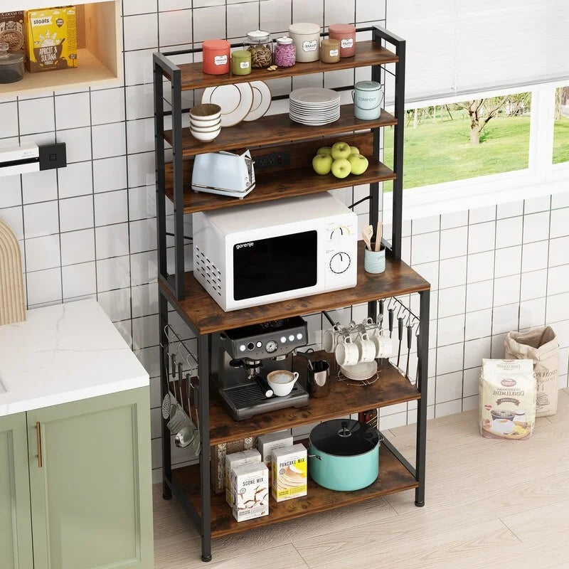 6 Layers Kitchen Baker's Rack with 10 S Hooks and Outlets R3869