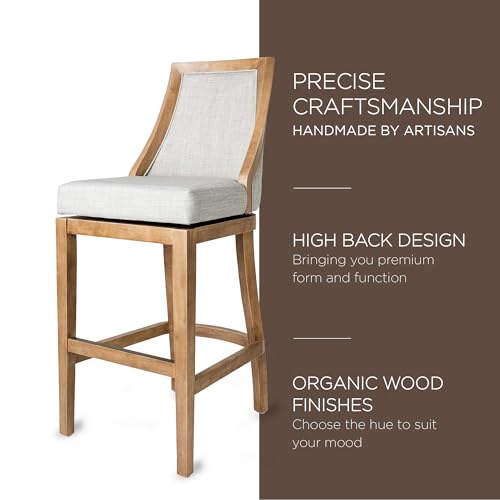 Weathered Oak Finish Sand Color Fabric Upholstered Counter Height Barstool, Set of 2 S7688