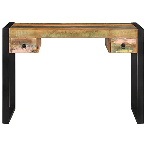 Rectangular Writing Desk with Drawers, Solid Mango Wood, Metal Frame, Brown C85149
