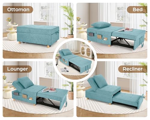 Black Linen Fabric 4-in-1 Convertible Sleeper Sofa Chair Bed M661848