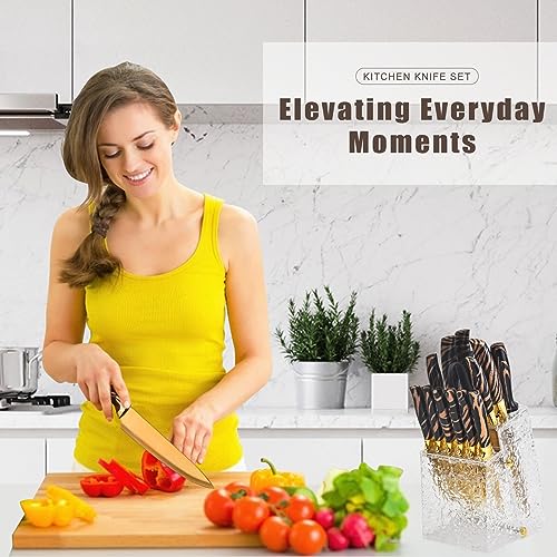 14Pcs Stainless Steel Knife Set with Acrylic Block E531