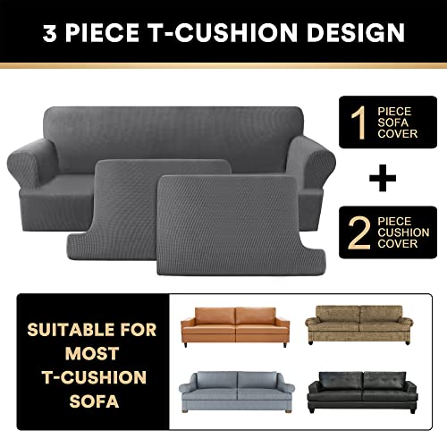 Ivory 3 Pieces Stretch Sofa Covers for T Cushion Sofa J3535