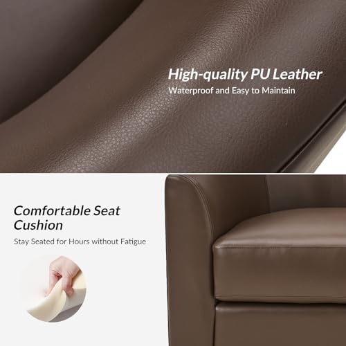 Brown Genuine Leather Swivel Barrel Chair Set of 2 F5441