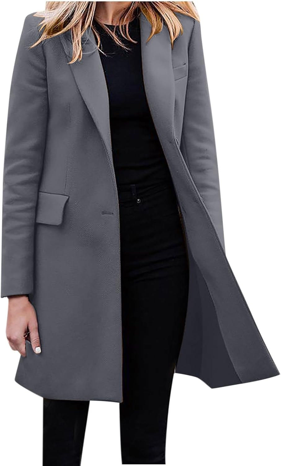 Faux Wool Long Trench Coat with Belt J77466