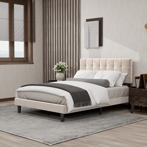 Black Linen Full Size Platform Bed Frame E22919