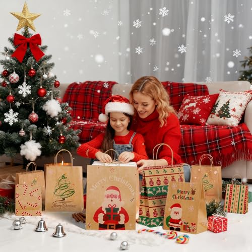 24pcs Assorted Sizes Christmas Gift Bags with Tissue Paper U94026