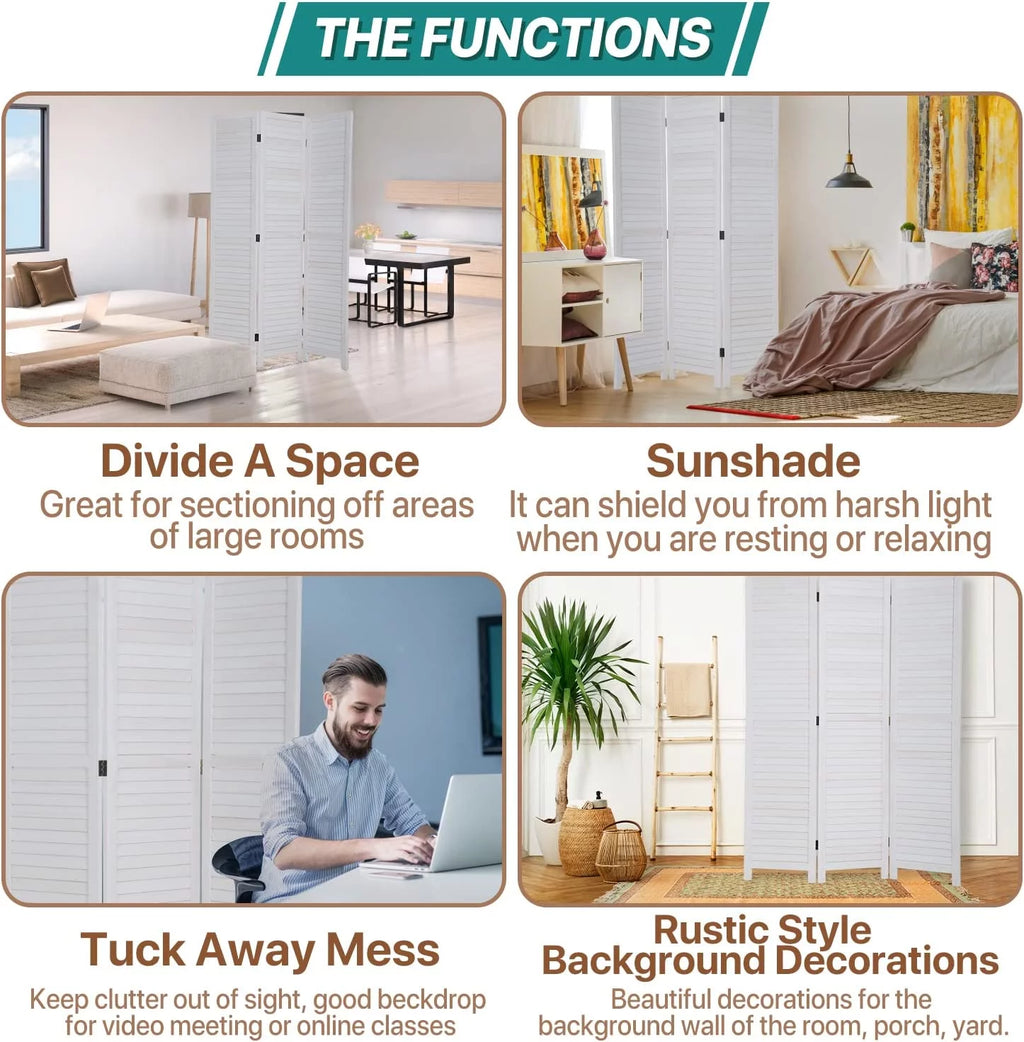 White 3 Panel Wood Room Divider D417