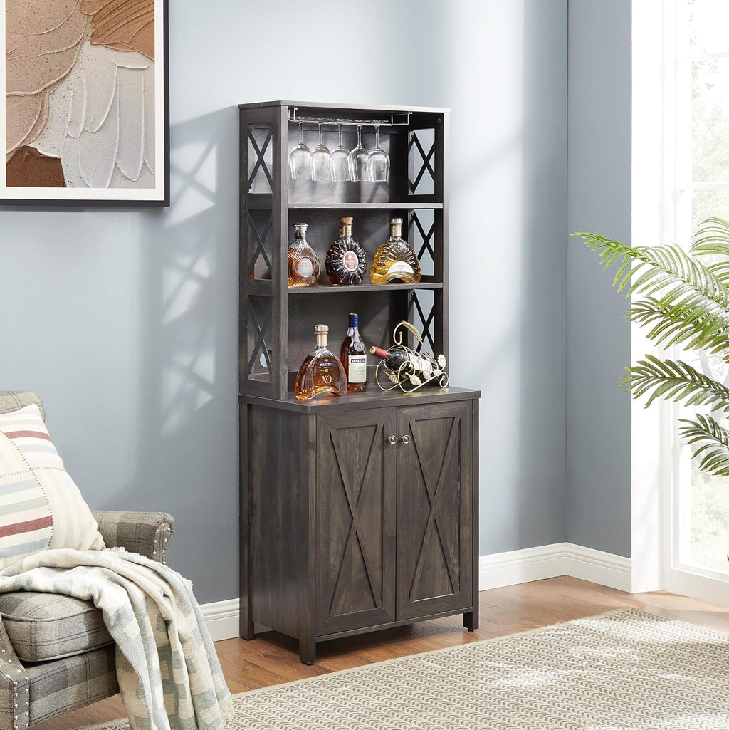 Charcoal Gray Coffee Bar Cabinet with Microwave Stand K48557