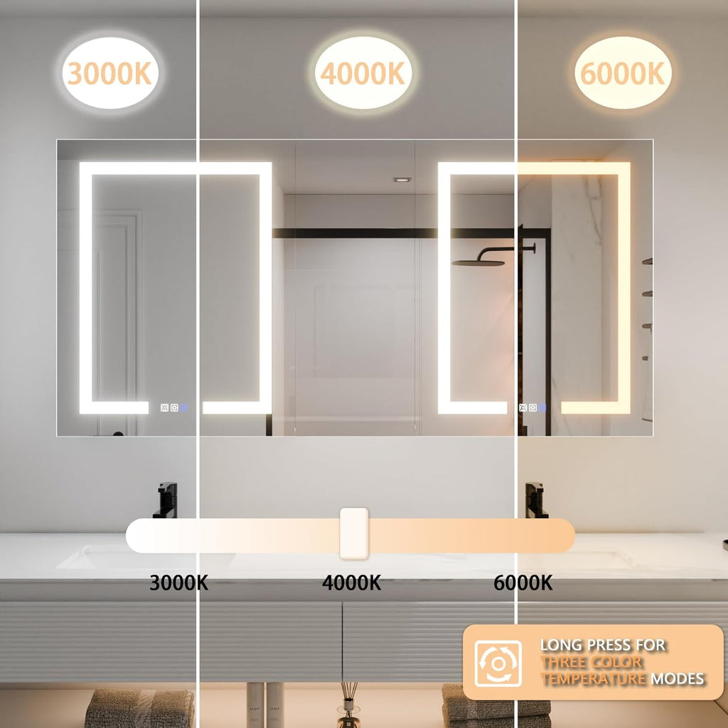 LED Lighted Bathroom Medicine Cabinet with Mirror, 60 x 30 Inch, with Extra Closed Storage Cabinet P760404