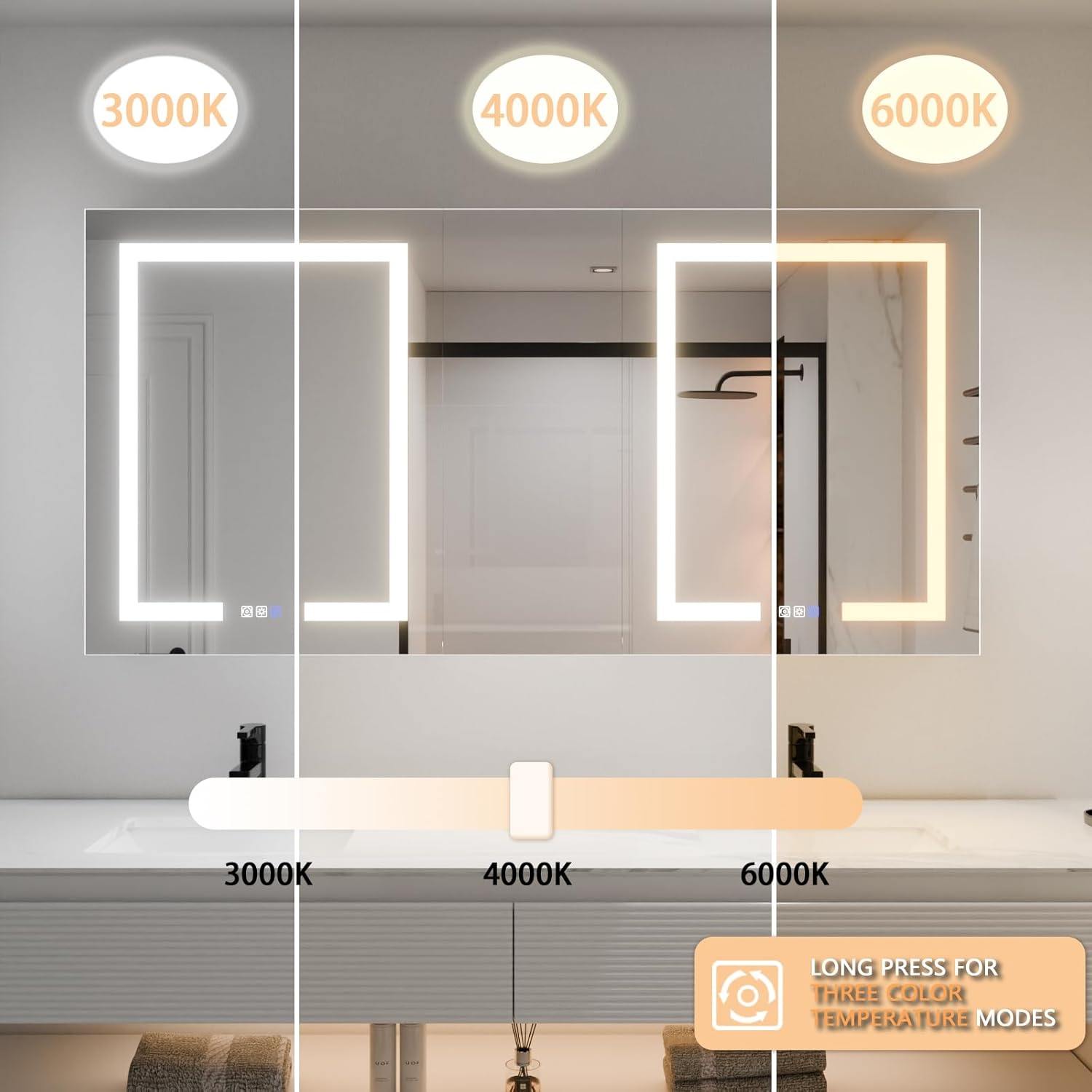 LED Lighted Bathroom Medicine Cabinet with Mirror, 60 x 30 Inch, with Extra Closed Storage Cabinet P760404